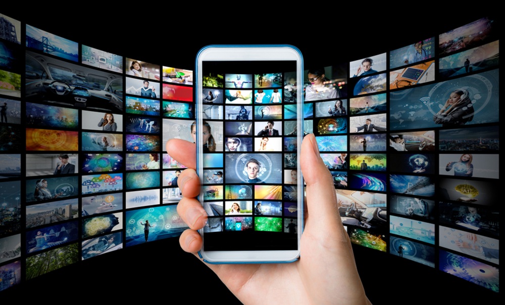 closeup of a handheld mobile phone showing concept image of video marketing