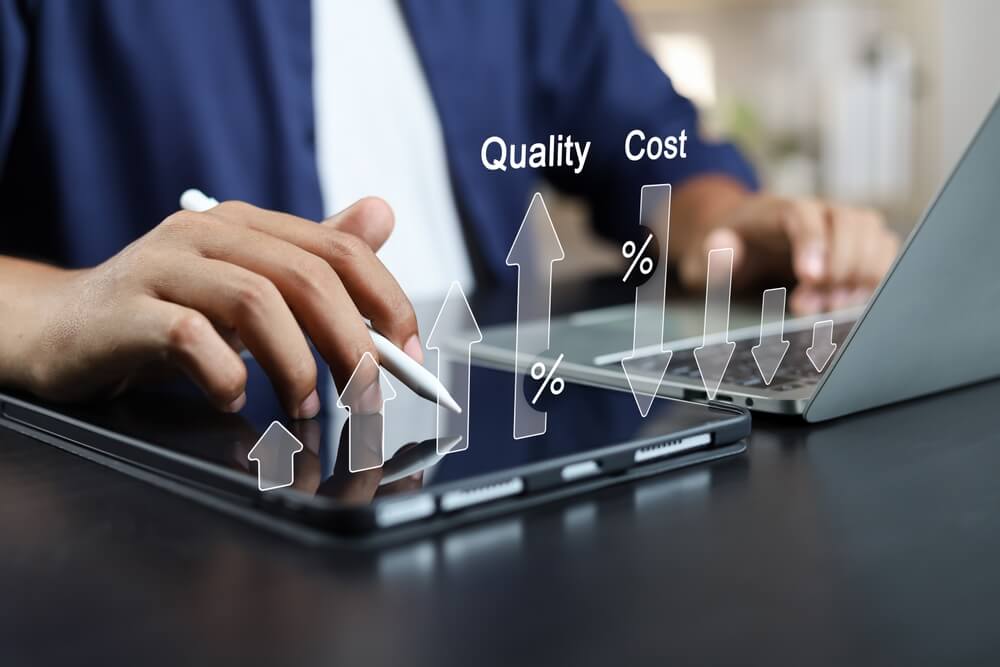 closeup of person doing cost benefit analysis