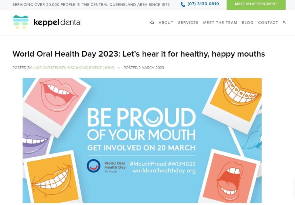 screenshot of a dental blog post about world oral health day