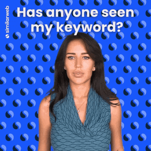 Person with a sign "Has anyone seen my keyword?" with puzzled expression.